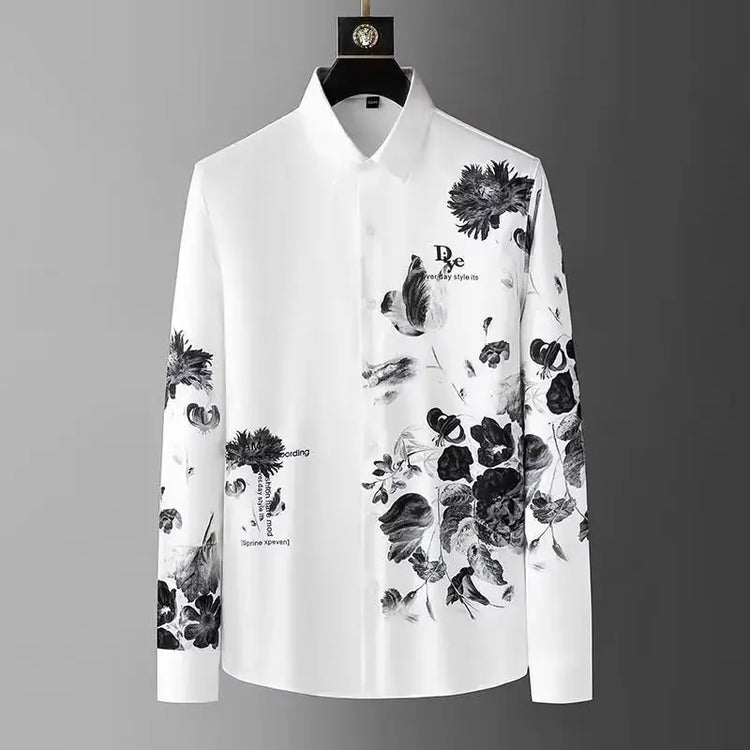 Chemise homme élégante blanche avec motif floral