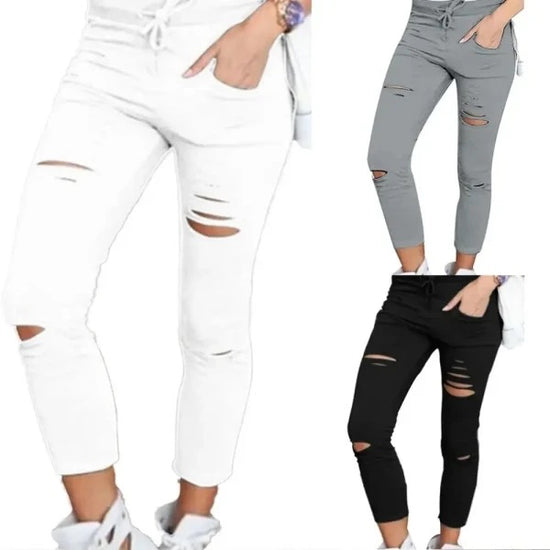 Jogging Slim Femme Déchiré - Confort et Style Urbain pour un Look Tendance