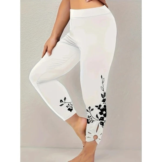 Short collant Fleur de Lune - Blanc Pur avec Détail Floral Noir