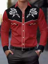 Chemise homme élégante rouge et noire avec motif floral blanc 