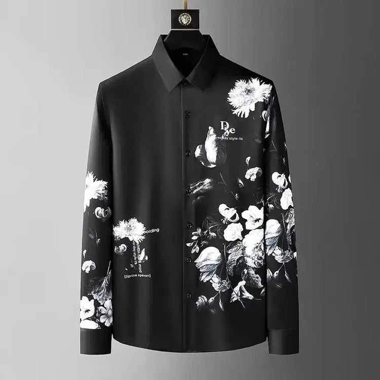 Chemise homme élégante noire avec motif floral 