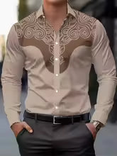 Chemise homme élégante kaki avec motif brodé 