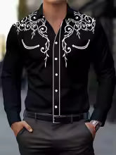 Chemise homme élégante noire avec motif floral violet 