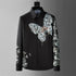 Chemise homme élégante noire avec motif imprimé floral à papillon 