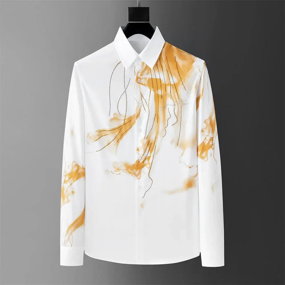 Chemise homme élégante blanche avec motif floral orange 